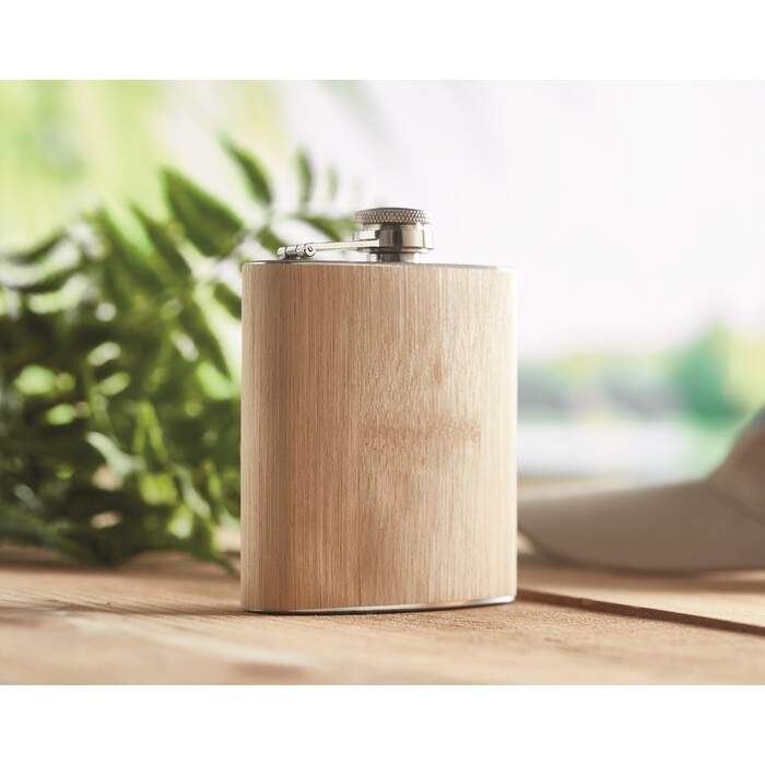 Platte bamboe heupfles 175ml HIPHIP sample