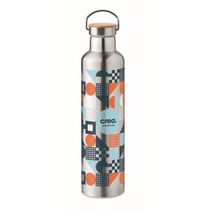 Dubbelwandige RVS drinkfles 1L HELSINKI LARGE zilver onbedrukt 3420