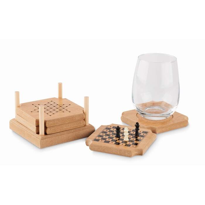 4-delig set onderzetters spel COASTGAME hout onbedrukt 164