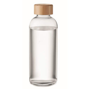 Glazen drinkfles bamboe dop FRISIAN transparant Graveren 4479