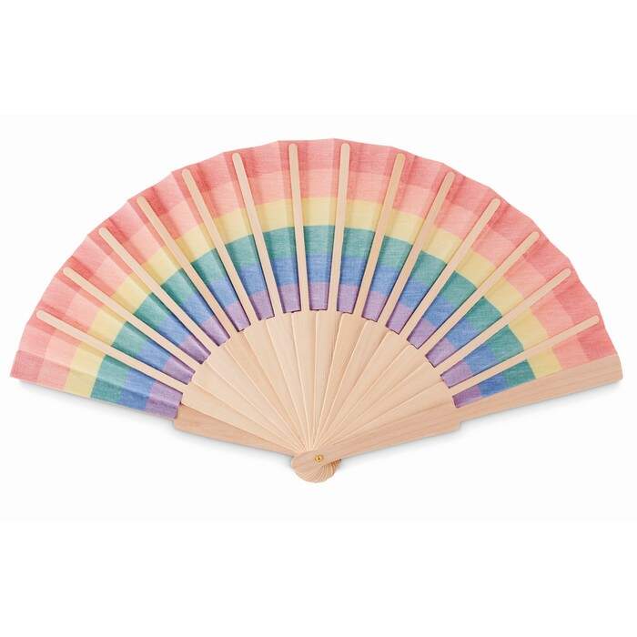 Houten regenboog handwaaier BOWFAN sample