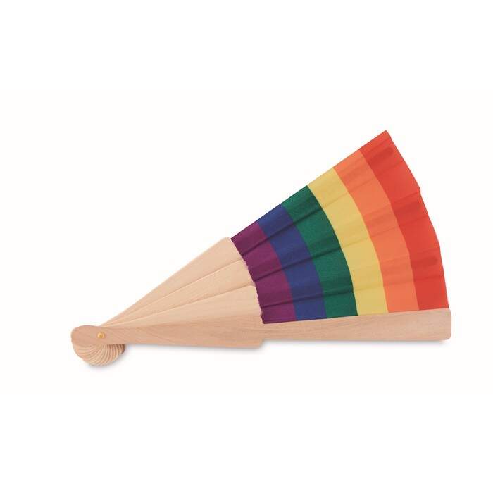 Houten regenboog handwaaier BOWFAN sample