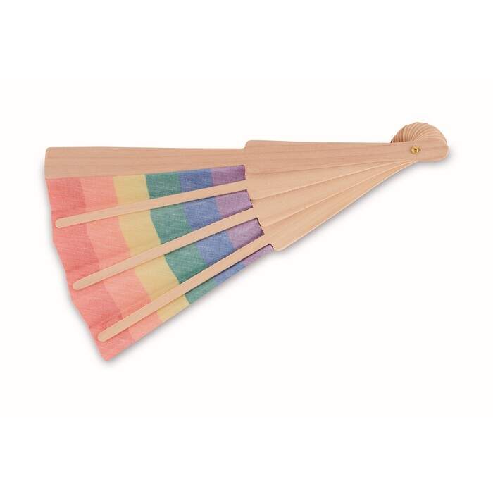 Houten regenboog handwaaier BOWFAN sample