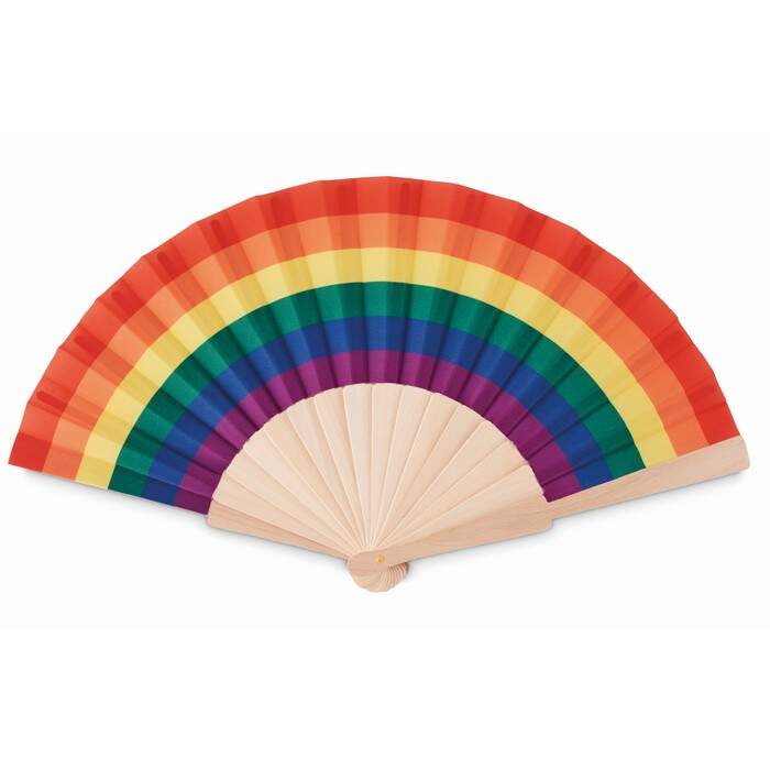 Houten regenboog handwaaier BOWFAN sample