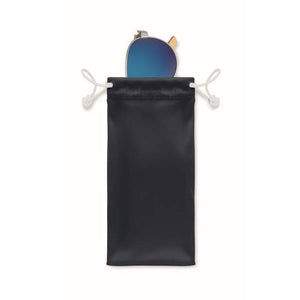 Bamboe zonnebril met hoesje HONIARA blauw Graveren 1298