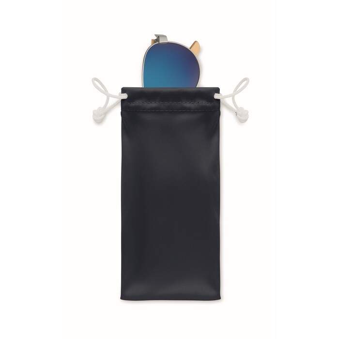 Bamboe zonnebril met hoesje HONIARA blauw Graveren 1298