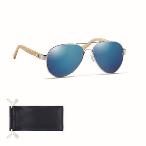 Bamboe zonnebril met hoesje HONIARA blauw 1 kleur tp 1294