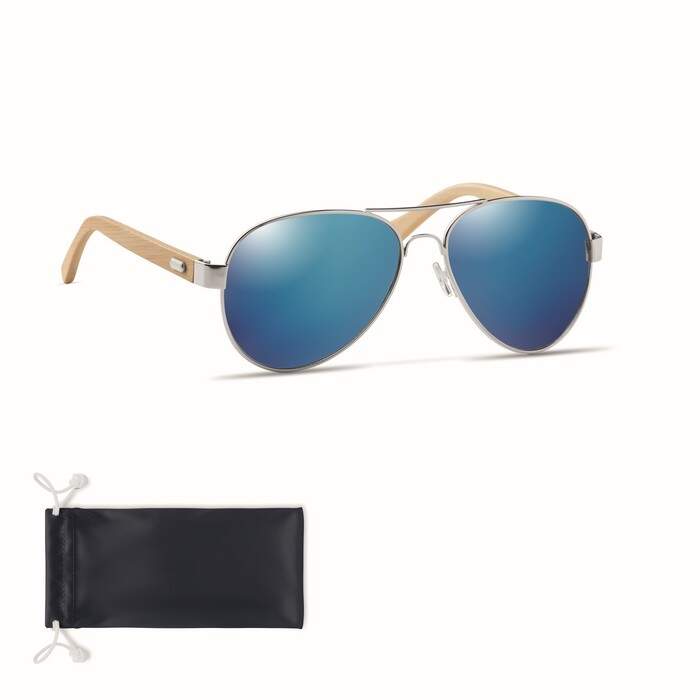 Bamboe zonnebril met hoesje HONIARA blauw 1 kleur tp 1294