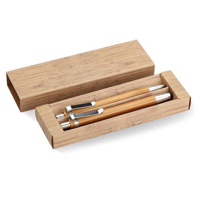 Bamboe pen en potloodset hout 2 kleuren tp 1248