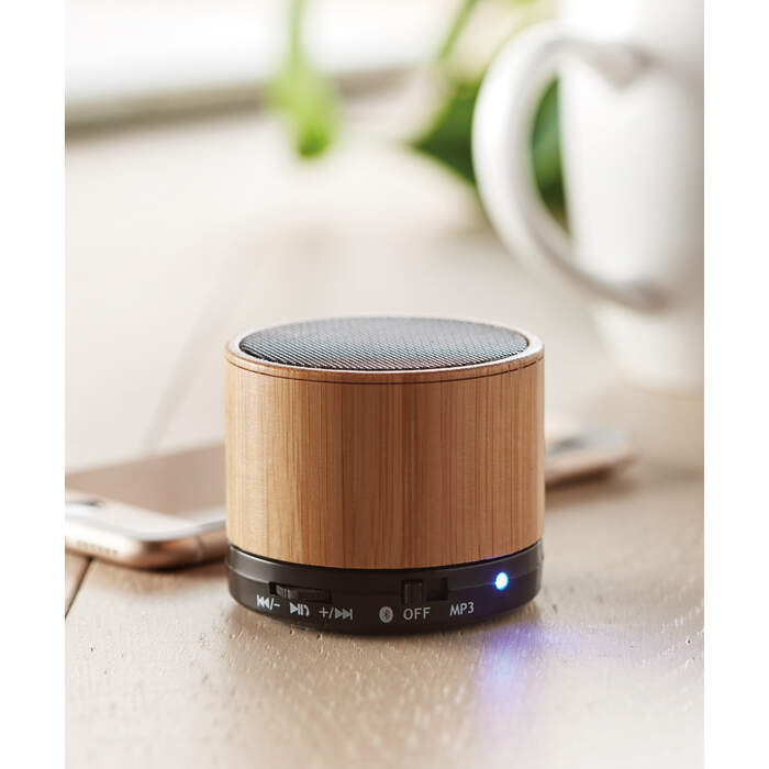 Bluetooth speaker ROUND BAMBOO bedrukken