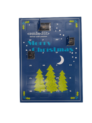 A3 adventskalender full colour bedrukt met Callebaut chocolade