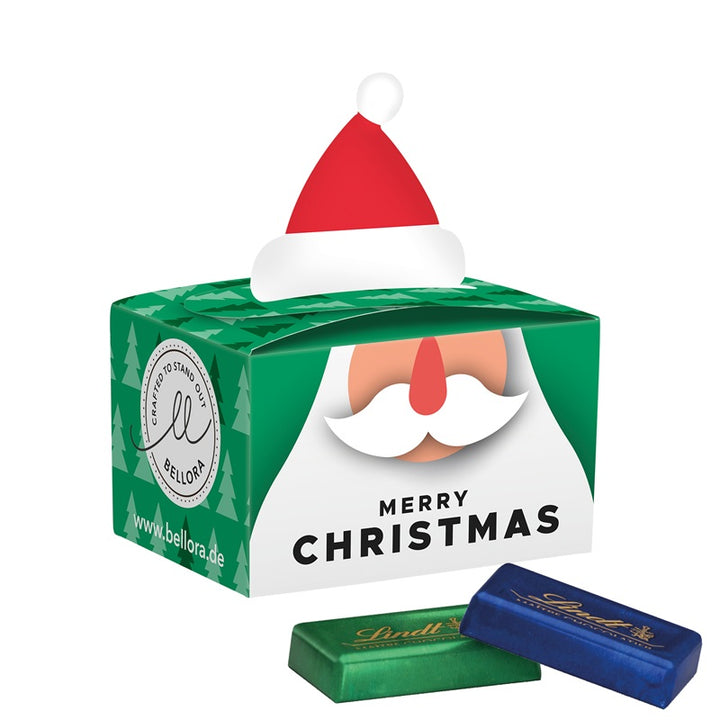Geschenkdoosje met kerstmutsje en Lindt mini chocoladereepjes